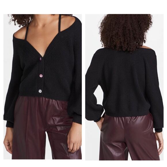 NWOT Cami NYC Elizabeth Sweater Large Blue Merino Wool Cold Shoulder Cardigan - Picture 13 of 13